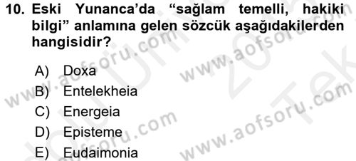 Tarih Felsefesi 1 Dersi 2015 - 2016 Yılı Tek Ders Sınav Soruları 10. Soru