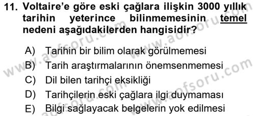 Tarih Felsefesi 1 Dersi 2015 - 2016 Yılı Tek Ders Sınav Soruları 11. Soru