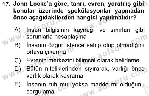 Tarih Felsefesi 1 Dersi 2015 - 2016 Yılı Tek Ders Sınav Soruları 17. Soru