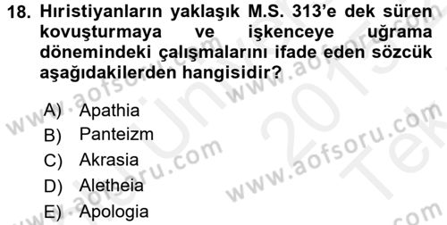 Tarih Felsefesi 1 Dersi 2015 - 2016 Yılı Tek Ders Sınav Soruları 18. Soru