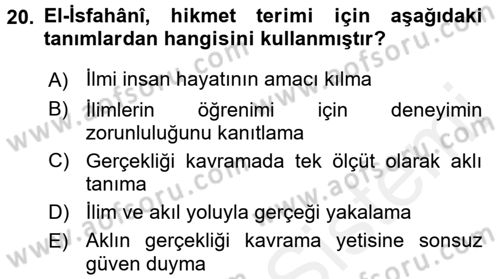 Tarih Felsefesi 1 Dersi 2015 - 2016 Yılı Tek Ders Sınav Soruları 20. Soru