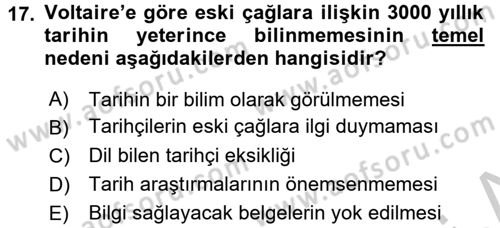 Tarih Felsefesi 1 Dersi 2016 - 2017 Yılı 3 Ders Sınav Soruları 17. Soru