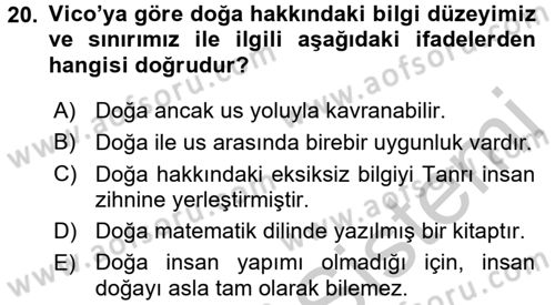 Tarih Felsefesi 1 Dersi 2016 - 2017 Yılı 3 Ders Sınav Soruları 20. Soru
