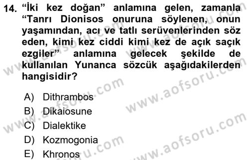 Tarih Felsefesi 1 Dersi 2016 - 2017 Yılı (Vize) Ara Sınav Soruları 14. Soru