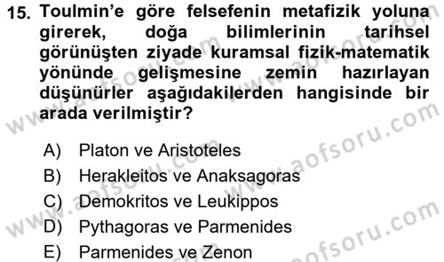 Tarih Felsefesi 1 Dersi 2016 - 2017 Yılı (Vize) Ara Sınav Soruları 15. Soru