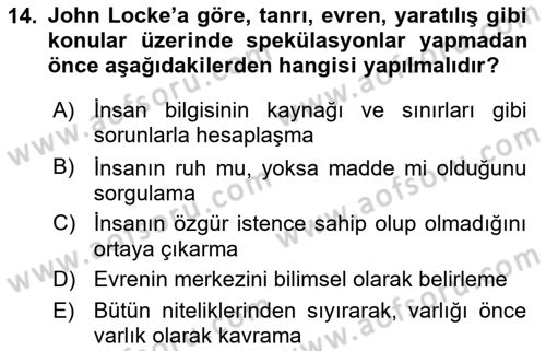 Tarih Felsefesi 1 Dersi 2017 - 2018 Yılı 3 Ders Sınav Soruları 14. Soru