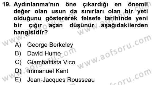 Tarih Felsefesi 1 Dersi 2017 - 2018 Yılı 3 Ders Sınav Soruları 19. Soru
