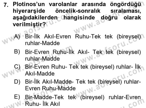 Tarih Felsefesi 1 Dersi 2017 - 2018 Yılı 3 Ders Sınav Soruları 7. Soru
