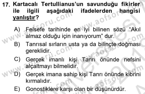 Tarih Felsefesi 1 Dersi 2017 - 2018 Yılı (Vize) Ara Sınav Soruları 17. Soru