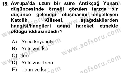 Tarih Felsefesi 1 Dersi 2017 - 2018 Yılı (Vize) Ara Sınav Soruları 18. Soru