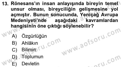 Tarih Felsefesi 1 Dersi 2017 - 2018 Yılı (Final) Dönem Sonu Sınav Soruları 13. Soru