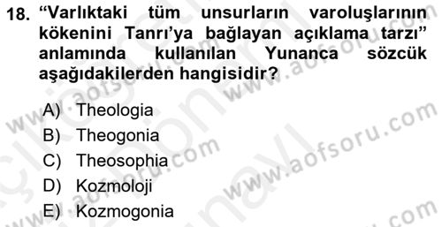 Tarih Felsefesi 1 Dersi 2017 - 2018 Yılı (Final) Dönem Sonu Sınav Soruları 18. Soru