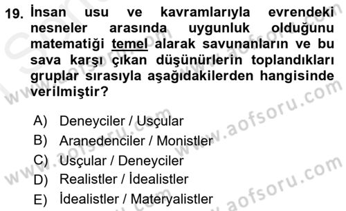 Tarih Felsefesi 1 Dersi 2017 - 2018 Yılı (Final) Dönem Sonu Sınav Soruları 19. Soru