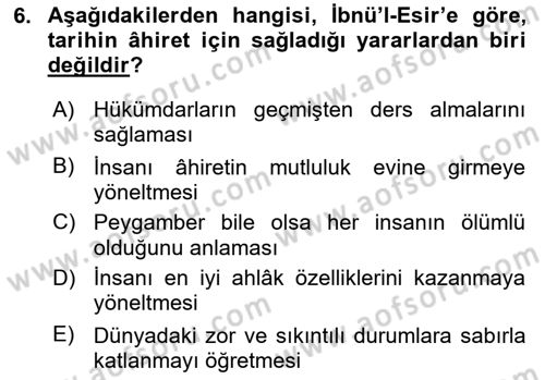 Tarih Felsefesi 1 Dersi 2017 - 2018 Yılı (Final) Dönem Sonu Sınav Soruları 6. Soru