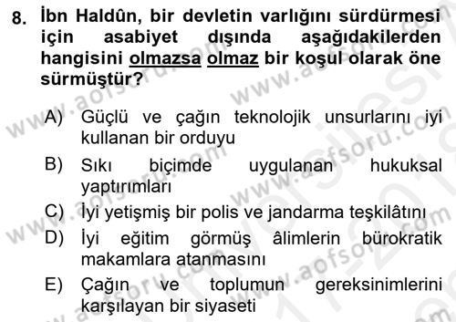 Tarih Felsefesi 1 Dersi 2017 - 2018 Yılı (Final) Dönem Sonu Sınav Soruları 8. Soru