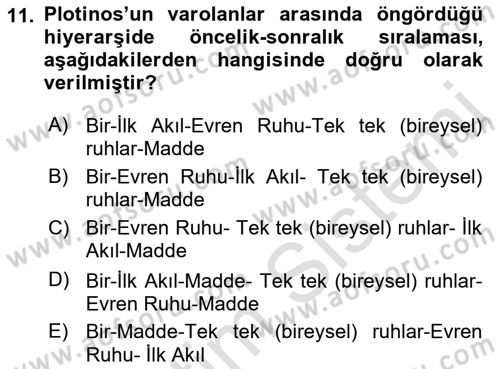 Tarih Felsefesi 1 Dersi 2018 - 2019 Yılı 3 Ders Sınav Soruları 11. Soru