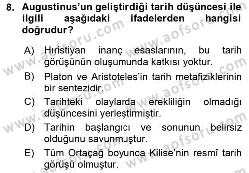 Tarih Felsefesi 1 Dersi 2018 - 2019 Yılı 3 Ders Sınav Soruları 8. Soru