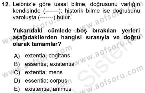 Tarih Felsefesi 1 Dersi 2018 - 2019 Yılı (Final) Dönem Sonu Sınav Soruları 12. Soru