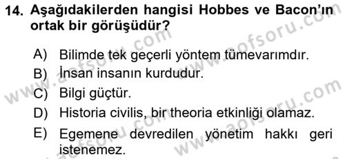Tarih Felsefesi 1 Dersi 2018 - 2019 Yılı (Final) Dönem Sonu Sınav Soruları 14. Soru