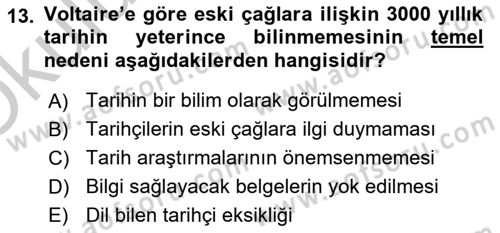 Tarih Felsefesi 1 Dersi 2018 - 2019 Yılı Yaz Okulu Sınav Soruları 13. Soru