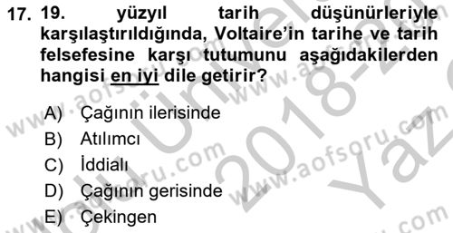 Tarih Felsefesi 1 Dersi 2018 - 2019 Yılı Yaz Okulu Sınav Soruları 17. Soru