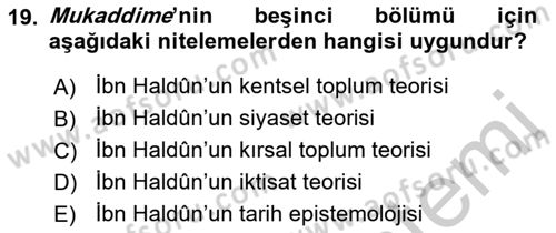Tarih Felsefesi 1 Dersi 2018 - 2019 Yılı Yaz Okulu Sınav Soruları 19. Soru