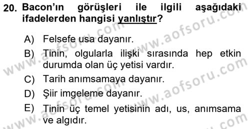 Tarih Felsefesi 1 Dersi 2018 - 2019 Yılı Yaz Okulu Sınav Soruları 20. Soru