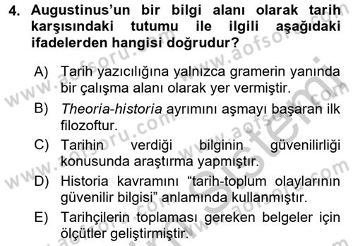 Tarih Felsefesi 1 Dersi 2018 - 2019 Yılı Yaz Okulu Sınav Soruları 4. Soru