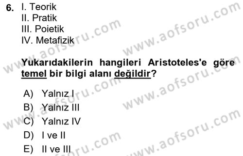 Tarih Felsefesi 1 Dersi 2018 - 2019 Yılı Yaz Okulu Sınav Soruları 6. Soru