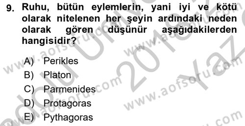 Tarih Felsefesi 1 Dersi 2018 - 2019 Yılı Yaz Okulu Sınav Soruları 9. Soru