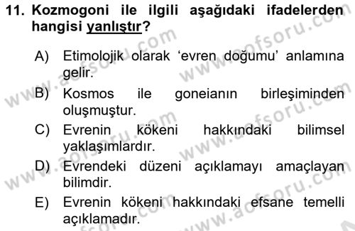 Tarih Felsefesi 1 Dersi 2021 - 2022 Yılı (Vize) Ara Sınav Soruları 11. Soru