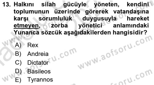 Tarih Felsefesi 1 Dersi 2021 - 2022 Yılı (Vize) Ara Sınav Soruları 13. Soru