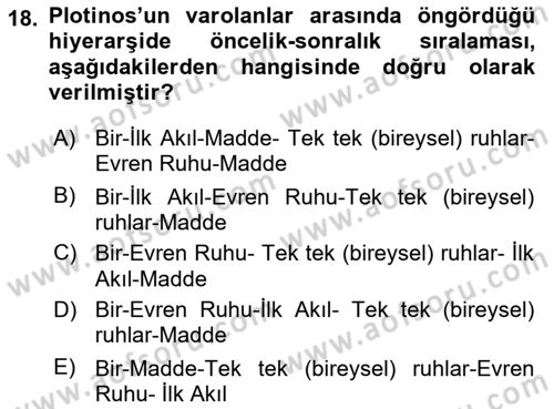 Tarih Felsefesi 1 Dersi 2021 - 2022 Yılı (Vize) Ara Sınav Soruları 18. Soru