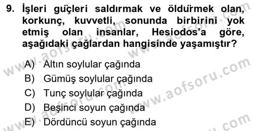 Tarih Felsefesi 1 Dersi 2021 - 2022 Yılı (Vize) Ara Sınav Soruları 9. Soru