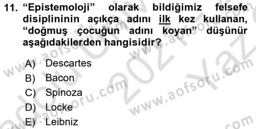 Tarih Felsefesi 1 Dersi 2021 - 2022 Yılı Yaz Okulu Sınav Soruları 11. Soru