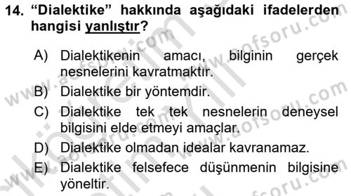 Tarih Felsefesi 1 Dersi 2021 - 2022 Yılı Yaz Okulu Sınav Soruları 14. Soru