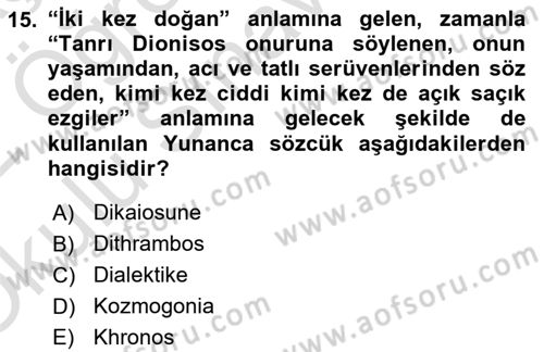 Tarih Felsefesi 1 Dersi 2021 - 2022 Yılı Yaz Okulu Sınav Soruları 15. Soru