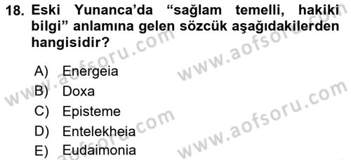 Tarih Felsefesi 1 Dersi 2021 - 2022 Yılı Yaz Okulu Sınav Soruları 18. Soru