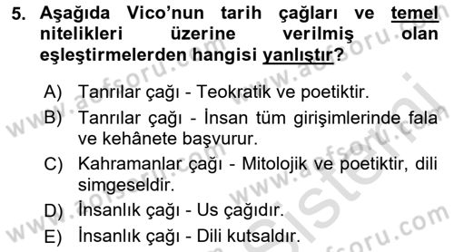Tarih Felsefesi 1 Dersi 2021 - 2022 Yılı Yaz Okulu Sınav Soruları 5. Soru