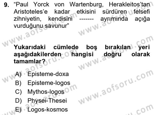 Tarih Felsefesi 1 Dersi 2021 - 2022 Yılı Yaz Okulu Sınav Soruları 9. Soru
