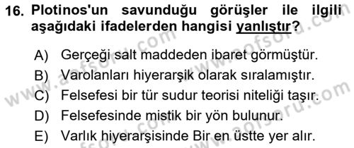 Tarih Felsefesi 1 Dersi 2022 - 2023 Yılı (Vize) Ara Sınav Soruları 16. Soru