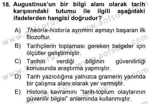 Tarih Felsefesi 1 Dersi 2022 - 2023 Yılı (Vize) Ara Sınav Soruları 18. Soru