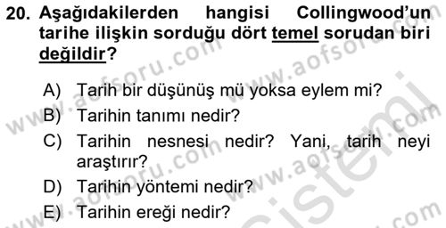 Tarih Felsefesi 1 Dersi 2022 - 2023 Yılı (Vize) Ara Sınav Soruları 20. Soru