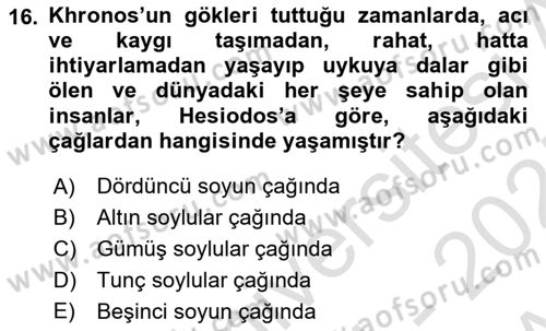 Tarih Felsefesi 1 Dersi 2024 - 2025 Yılı (Vize) Ara Sınav Soruları 16. Soru