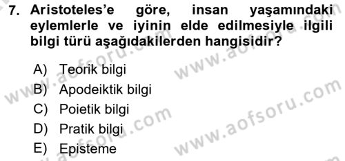 Tarih Felsefesi 1 Dersi 2024 - 2025 Yılı (Vize) Ara Sınav Soruları 7. Soru