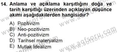 Tarih Felsefesi 2 Dersi 2014 - 2015 Yılı (Final) Dönem Sonu Sınav Soruları 14. Soru