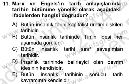 Tarih Felsefesi 2 Dersi 2014 - 2015 Yılı Tek Ders Sınav Soruları 11. Soru