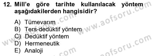 Tarih Felsefesi 2 Dersi 2014 - 2015 Yılı Tek Ders Sınav Soruları 12. Soru