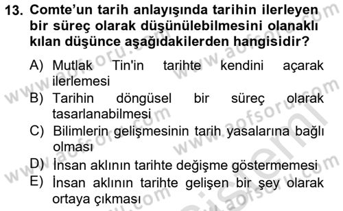 Tarih Felsefesi 2 Dersi 2014 - 2015 Yılı Tek Ders Sınav Soruları 13. Soru