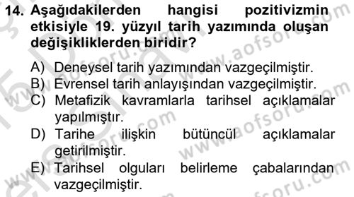 Tarih Felsefesi 2 Dersi 2014 - 2015 Yılı Tek Ders Sınav Soruları 14. Soru